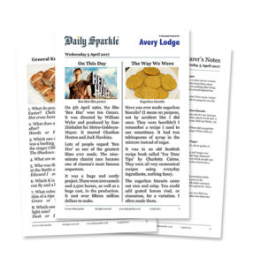 Daily Sparkle reminiscence newspaper for dementia